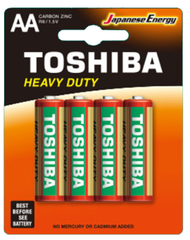 Toshiba Size AA Heavy Duty Zinc Carbon Batteries, R6KG-BP-4C (4 Pack)