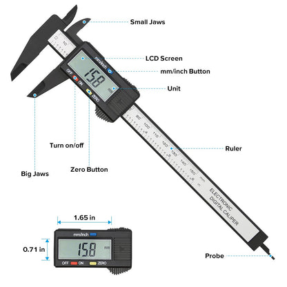 150mm/100mm Carbon Fiber Digital Caliper