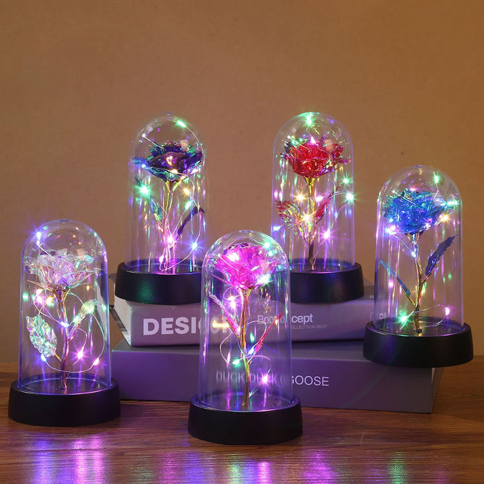 LED Enchanted Galaxy Rose with Fairy Lights in Dome