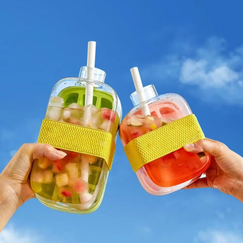 Ice Cube Tray Straw 2 in 1 Ice Make Pressing Mould Drink Bottle