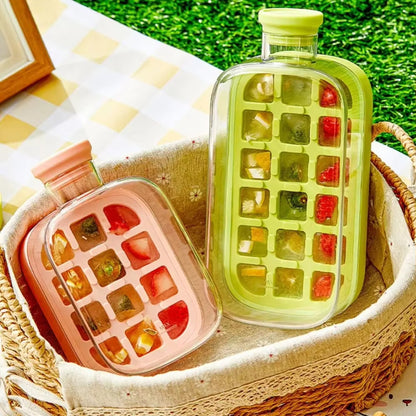 Ice Cube Tray Straw 2 in 1 Ice Make Pressing Mould Drink Bottle