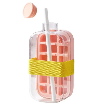 Ice Cube Tray Straw 2 in 1 Ice Make Pressing Mould Drink Bottle
