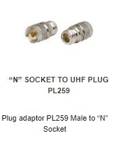 AD1076 Plug adaptor PL259 Male to “N” Socket