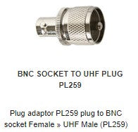 AD210 Plug adaptor PL259 plug to BNC soc