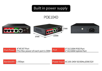 STEAMEMO-SSC Series POE Switch 4/6/8/16/24 Port, Active POE for IP Cameras, Wireless AP Switch, Gigabit IEEE 802.3 AF/AT