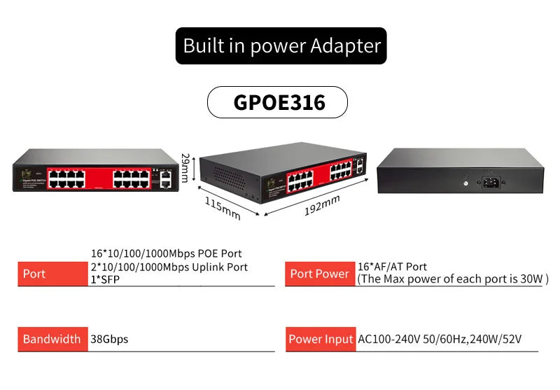 STEAMEMO-SSC Series POE Switch 4/6/8/16/24 Port, Active POE for IP Cameras, Wireless AP Switch, Gigabit IEEE 802.3 AF/AT