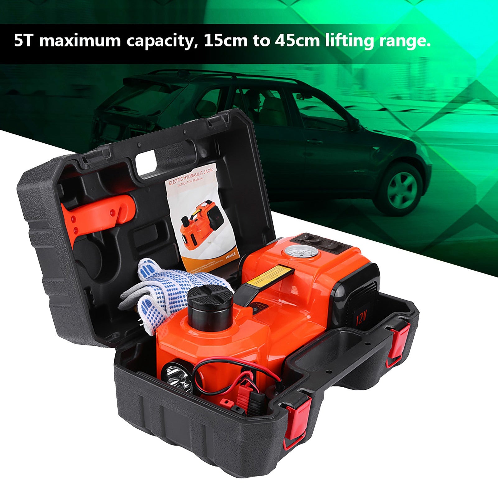 5 Ton Electric Hydraulic Floor Jack  12V DC Portable 1545cm Lifting Range for Cars Garage  Emergency Use Includes Accessories