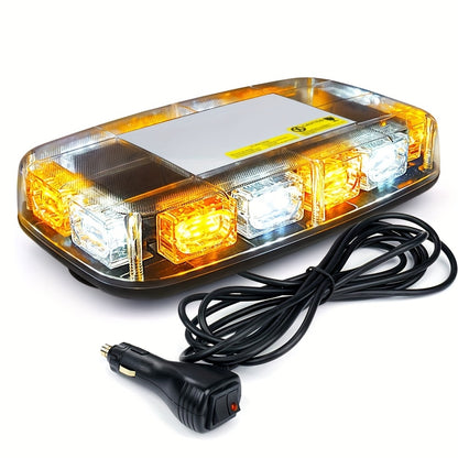BOLXZHU LED Emergency Light Bar for Cars Trucks  for Mini Vehicles  48 LED Amber White Rooftop Mount Magnetic 12V24V Ideal for Nighttime or Icy Road Conditions Emergency Strobe Light Bar Without Battery